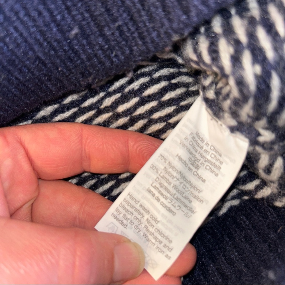 J.Crew Mercantile Lambswool blend Fair Isle Knit Hoodie Sweater Navy Blue Size L - Picture 4 of 8